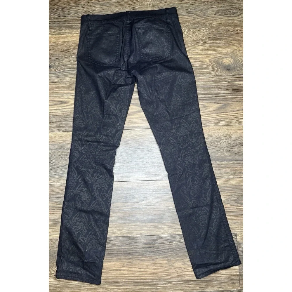 Tory Burch Black Damask Skinny Pants Womens 26 Coated Jacquard Mid Rise‎ 30 In